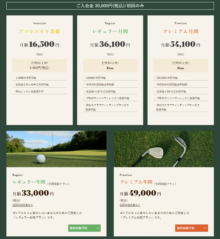 ザゴルフハウスの料金プラン